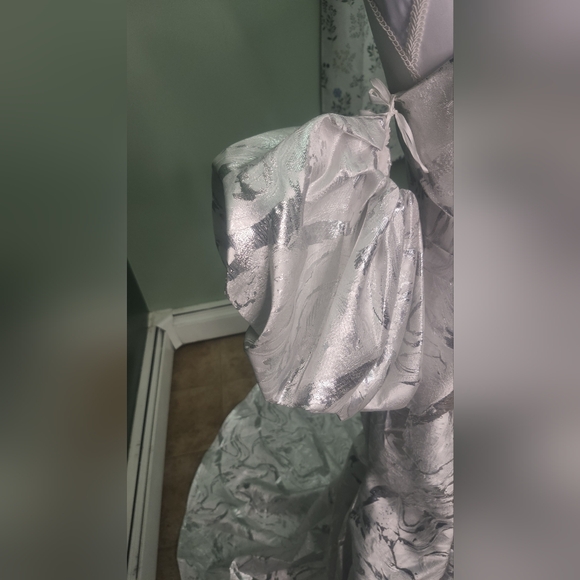 Alyce Paris Silver and White Prom Dress - Picture 15 of 16